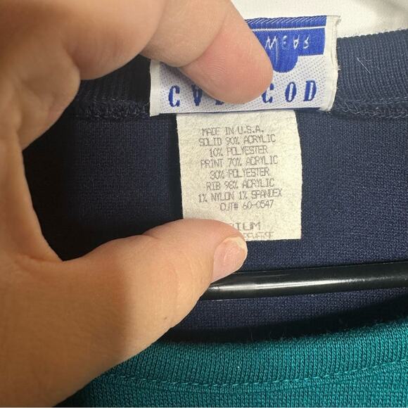 Vintage Cape Cod Faux Cardigan Sweater, Plaid, Button Front, Blue, MEDIUM, USA - Picture 5 of 8